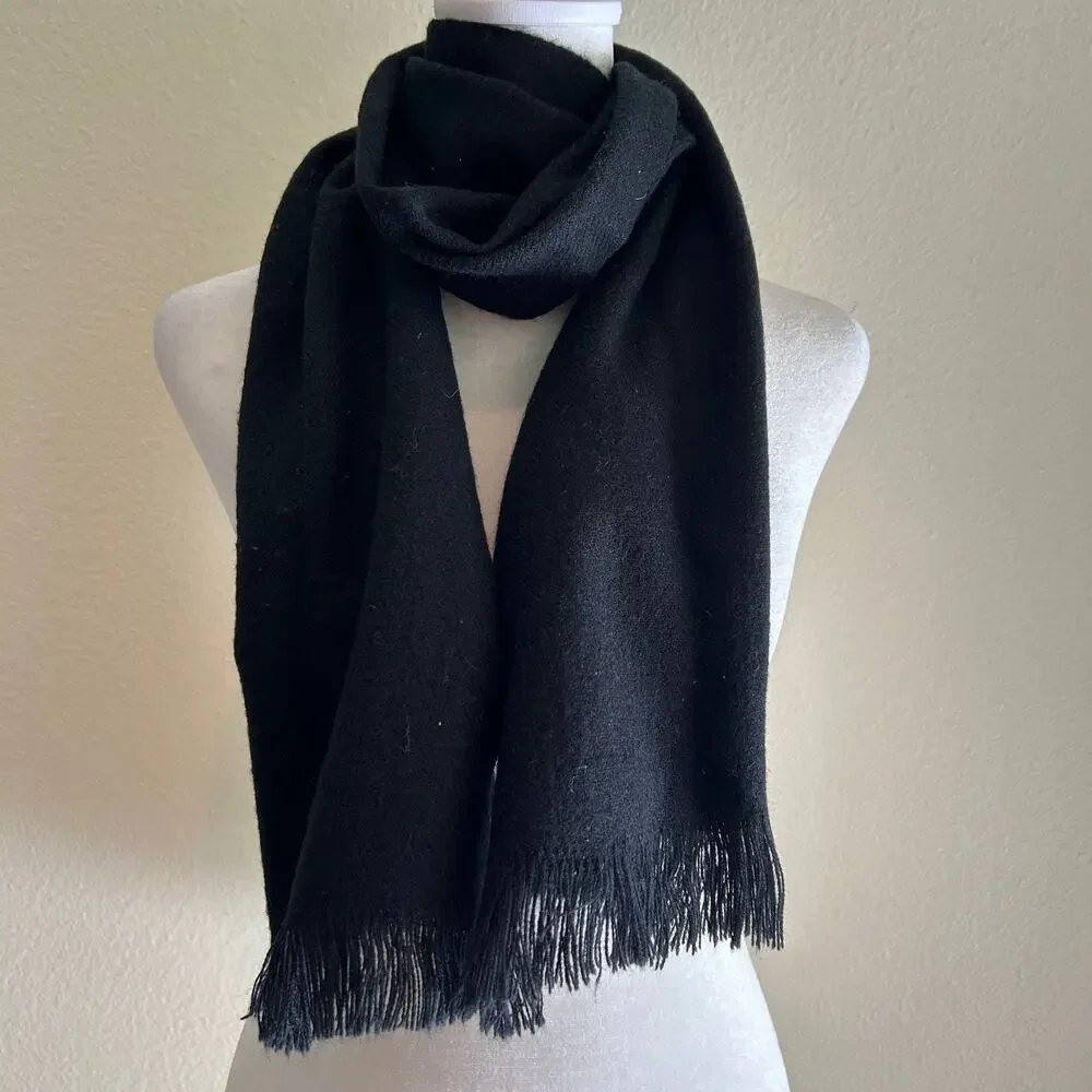 Black Acrylic Scarf Tassel Fringe Solid Wrap Shawl Neck Warmer Unisex Winter OS